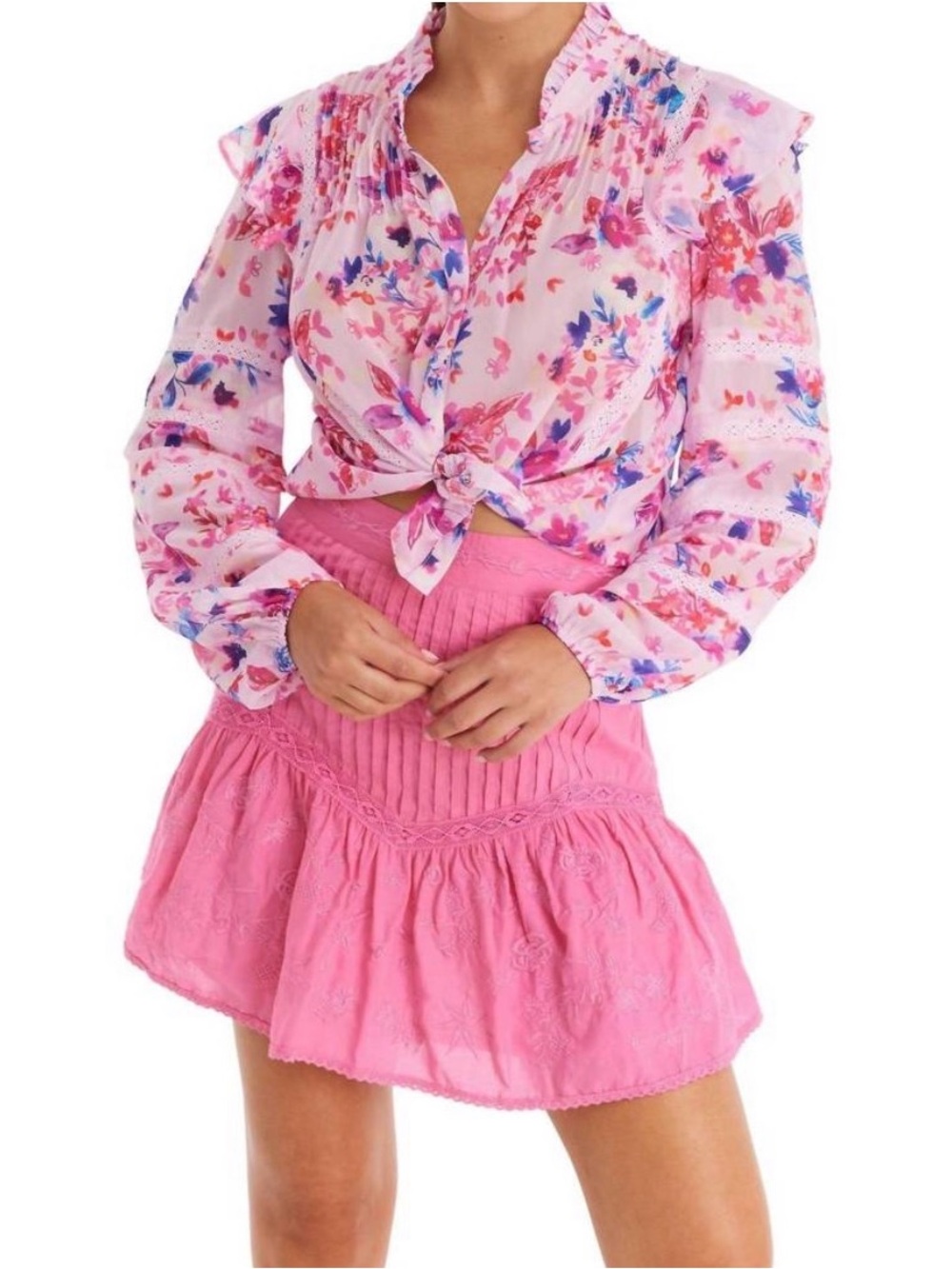 Allison New York Sophia Blouse Spring Mix Pink Floral XS